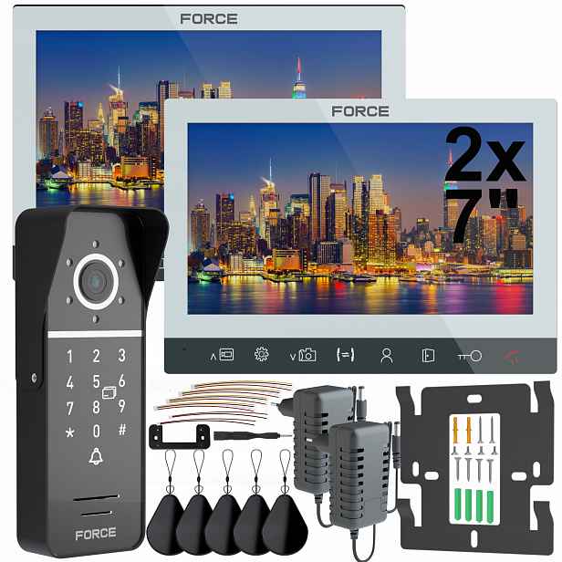 Videodomofon Force Ingo Duo 2x Monitor 7" Bílý Full Hd Čtečka Klíčenek