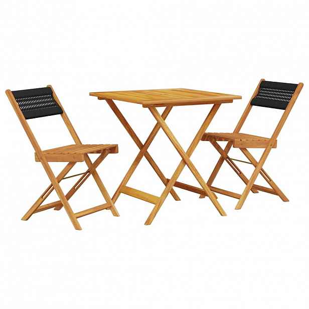 vidaXL 3dílný bistro set černý polypropylen a masivní dřevo