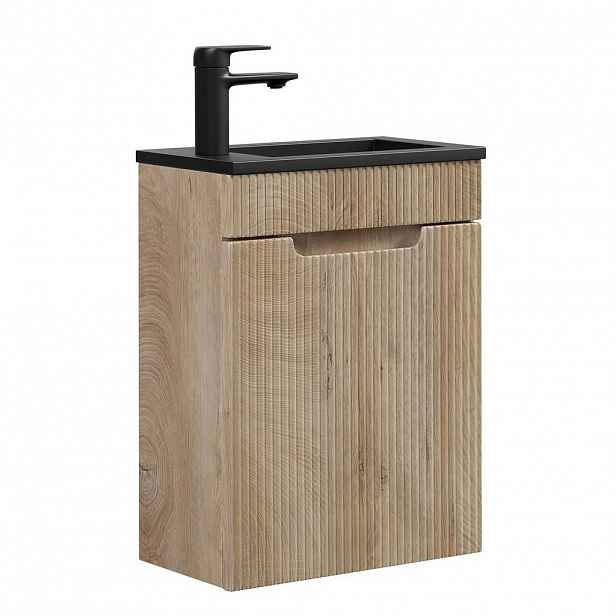 Badplaats SET UMYVADLA SE SKŘÍŇKOU Thermis 2 díly světlý dub - černé umyvadlo - 40 x 22 x 53 cm