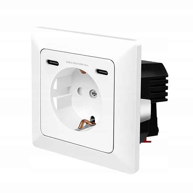 Elektrická zásuvka 230V 2xUSB-C 25W Rychlé nabíjení Pod omítku Bílá