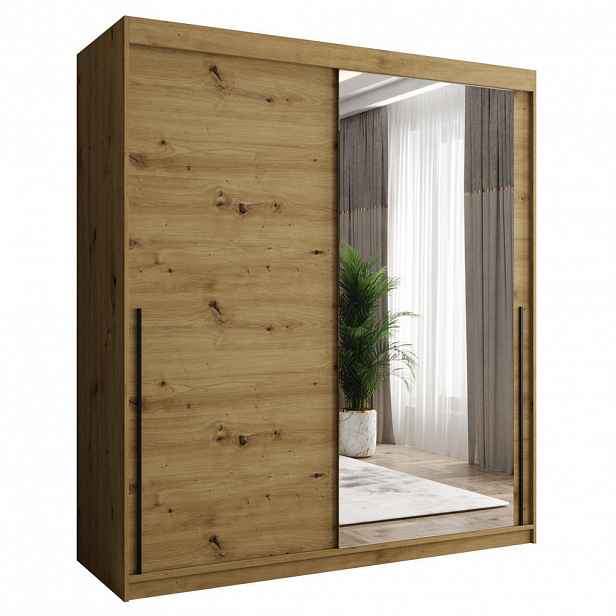 Home Collective SKŘÍŇ S POSUVNÝMI DVEŘMI se zrcadlem, šířka 180 cm, Artisan s černým úchytem