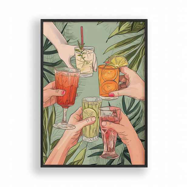 Obraz Toast s koktejly Plakát Rámeček Dřevěný Černý 30x42 cm