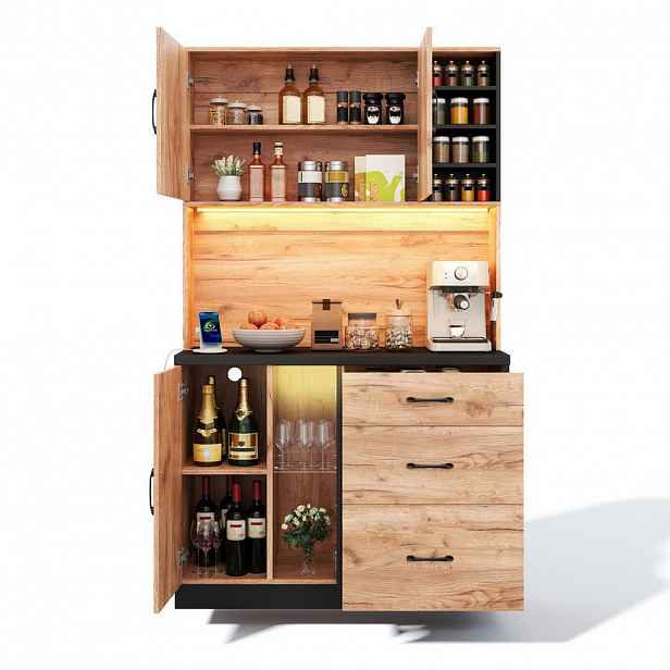 OKWISH KUCHYŇSKÁ vysoká skříň 105/40/180 cm neutrální z MDF s LED osvětlením a zásuvkami