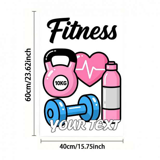 TEMU Text s vlastním potiskem 1ks, Ručník, Jednostranný tisk, Obdélníkový 40X60Cm, 2D fitness vybavení v kresleném stylu, Vlastní potisk pro týmy ve