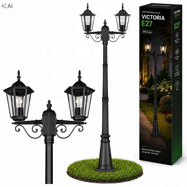 Zahradní Led lampa 227cm stojací venkovní lucerna 2x E27 sloup Slup