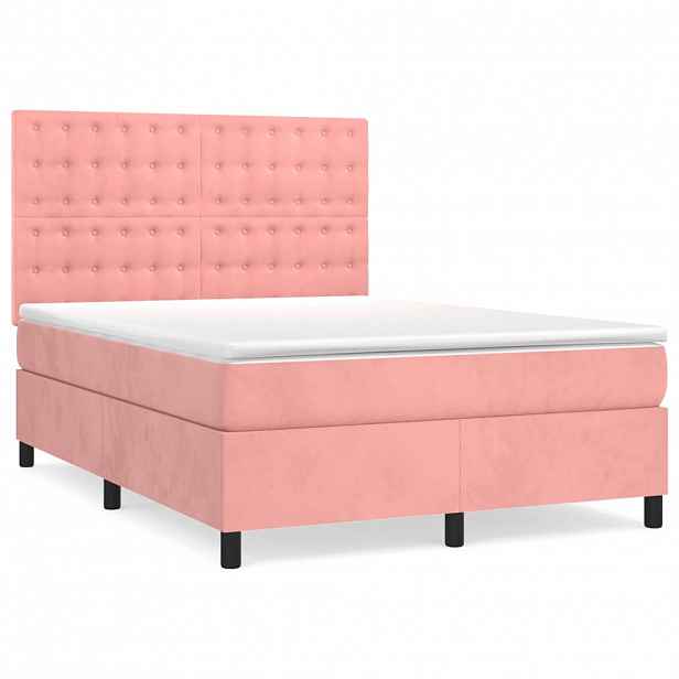 vidaXL Box spring postel s matrací růžová 140x200 cm samet