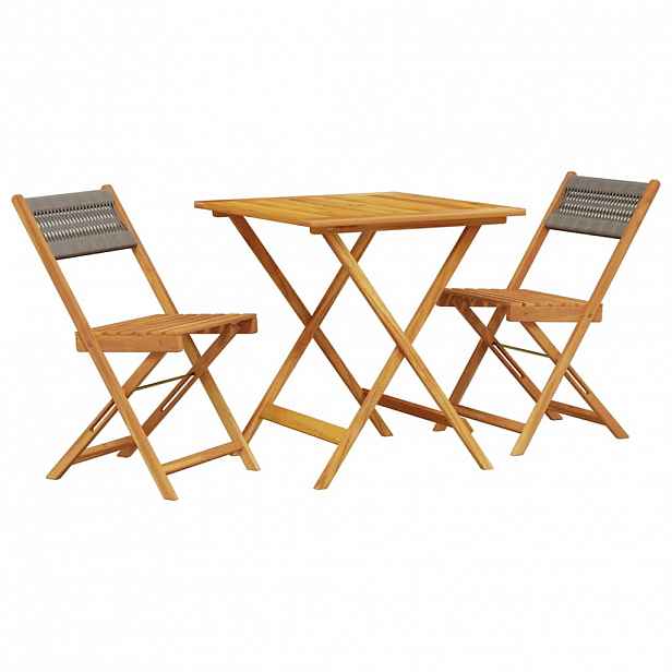 vidaXL 3dílný bistro set šedý polypropylen a masivní dřevo
