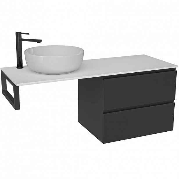 Koupelnová skříňka Carole - černá matná + deska z lit. mramoru Elanys - 12 mm + konzole černá - 160x49,2x46 cm