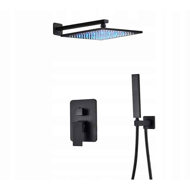 Podomítkový Set Černá Matná Dešťová Sprcha 20 CM Led Box
