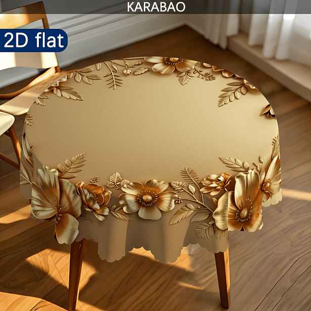 TEMU 2D plochý, 1 ks zlatého květinového kulatého ubrusu, elegantní dekorace s metalickou texturou, první volba pro luxusní aranžování stolu,