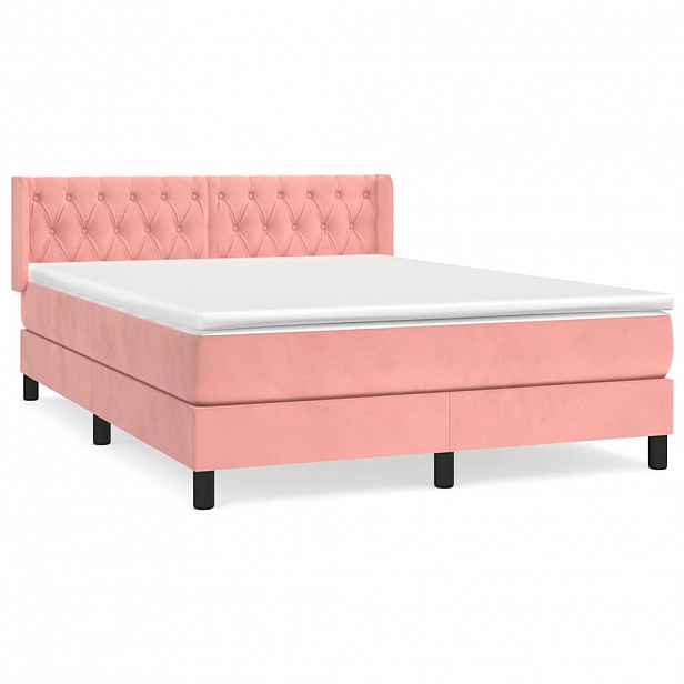 vidaXL Box spring postel s matrací růžová 140x200 cm samet
