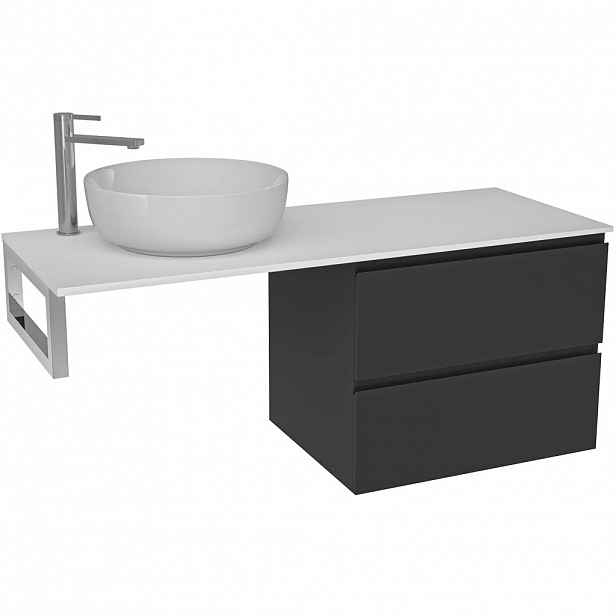 Koupelnová skříňka Carole - černá matná + deska z lit. mramoru Elanys - 12 mm + konzole chrom - 160x49,2x46 cm