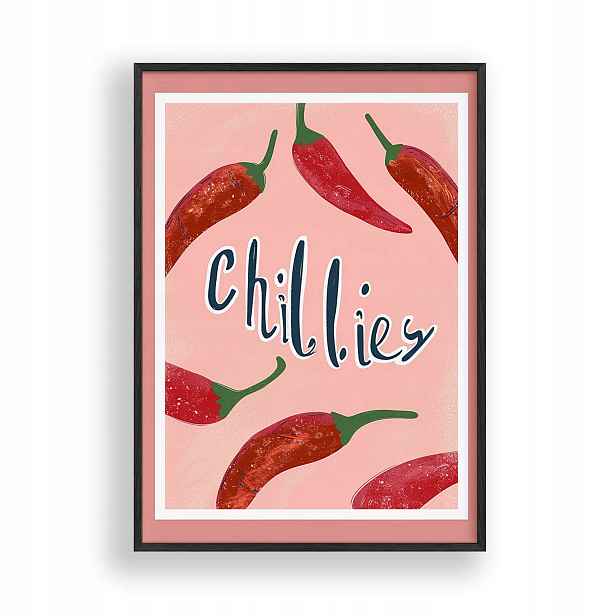 Obraz Papričky Chilli Plakát Rámeček Dřevěný Černý 30x42 cm
