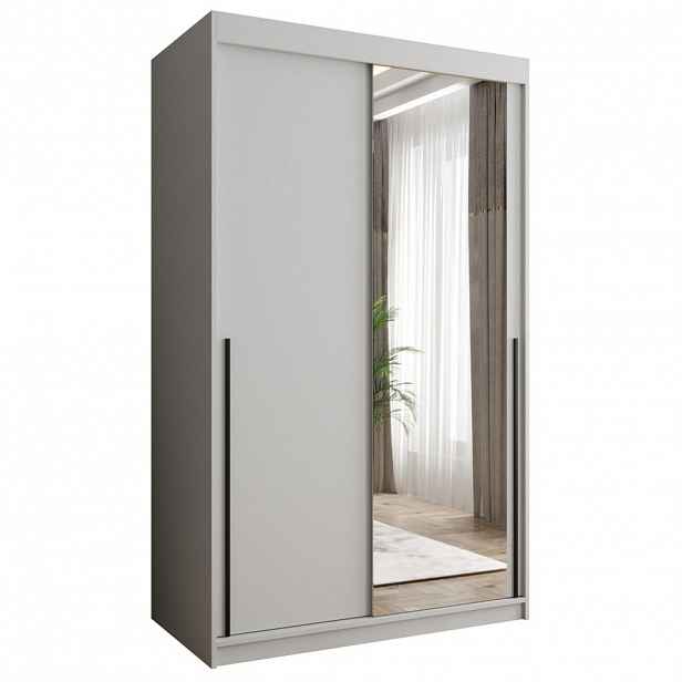 Home Collective SKŘÍŇ S POSUVNÝMI DVEŘMI se zrcadlem, šířka 120 cm, bílá s černým úchytem