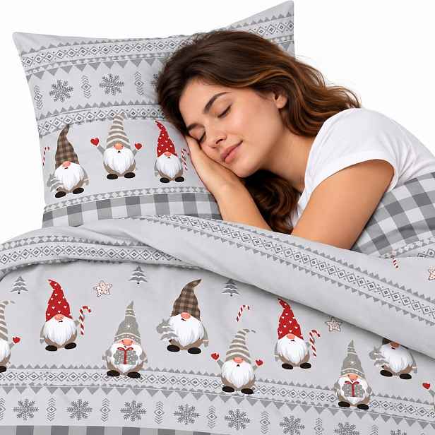 Povlečení Flanelové teplé šedé Elegantní 200x220 70x80 Skřítci