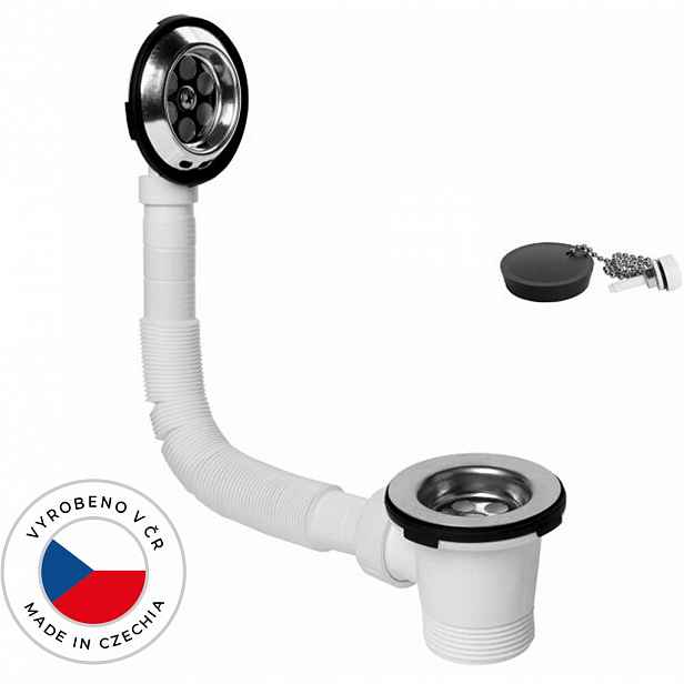 Vanová souprava - flexi přepad 520-700mm - zátka s řetízkem - 6/4" - nerez mřížky
