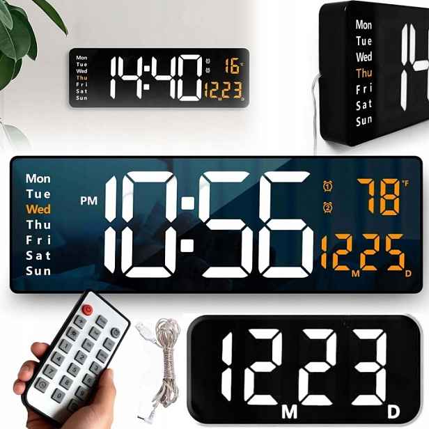 Velký Digitální Led Nástěnný Hodinový Stroj, Zobrazení Data Teploty, 10 Jasů