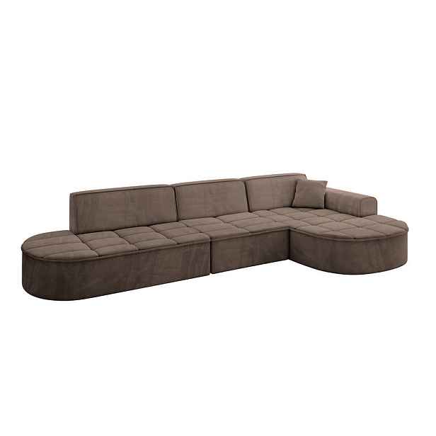ALTDECOR ROHOVÁ SEDAČKA s otomanem, pravá TARO-L2 328x171x79,5 Hnědá Velur