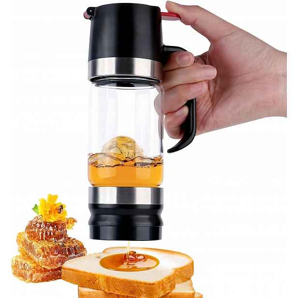 Dávkovač Na Med Skleněný Nekapající S Rukojetí 300 ML Černý
