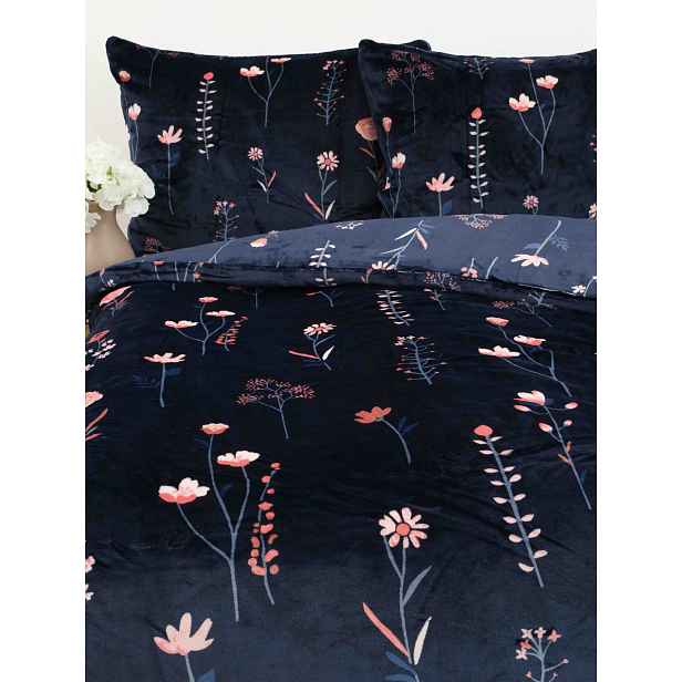 MKLuzkoviny.cz Prodloužené povlečení mikroplyš Exclusive - Vlčí máky tmavě modré- 140 × 220 cm - 70 x 90 cm