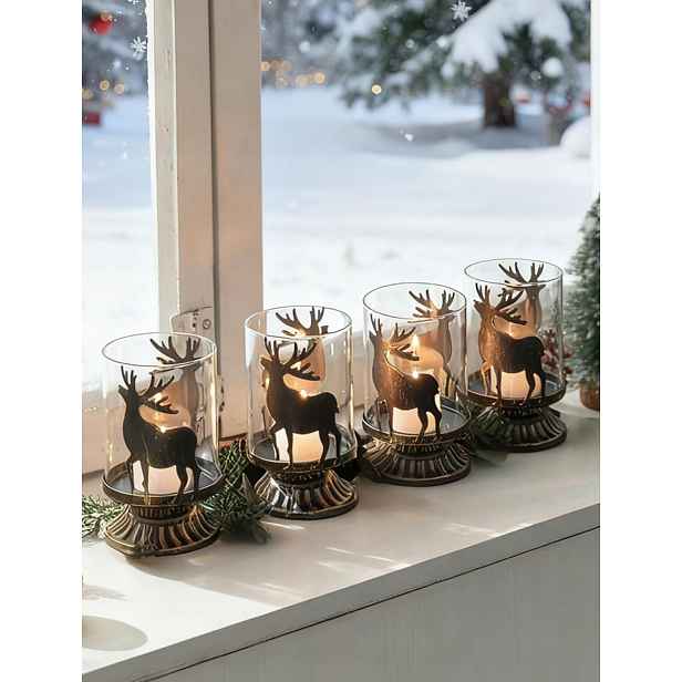 Svícen Sziqi Deer Candle Holder, sada 4 vánočních svícnů