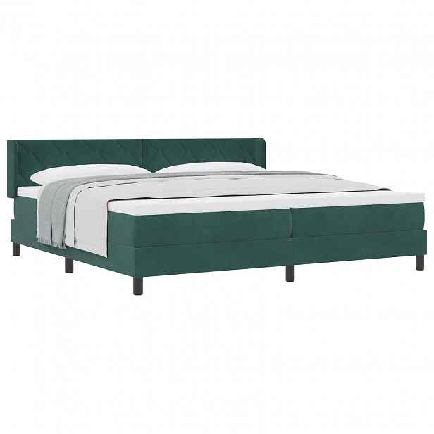 vidaXL Postel s boxspringem s čelo Tmavě zelená 200 x 200 cm samet
