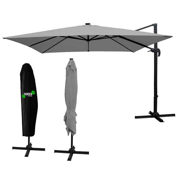Chomik Zahradní slunečník ROMA s LED osvětlením | šedá 300 x 400 cm