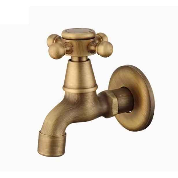 Eco produkty Mosazný nástěnný výtokový / zahradní ventil 1/2" s keramickým uzavíráním, délka 95 mm - stará mosaz