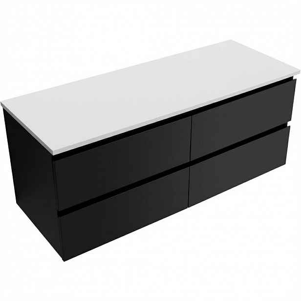 Koupelnová skříňka Carole - černá matná + deska z lit. mramoru Elanys - 12 mm - bílá matná - 160x49,2x46 cm