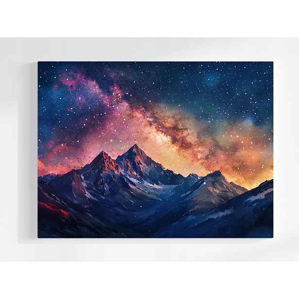 Plakát Pohled Krajina Hory Vrcholy Nebe Hvězdy Noc 100x75