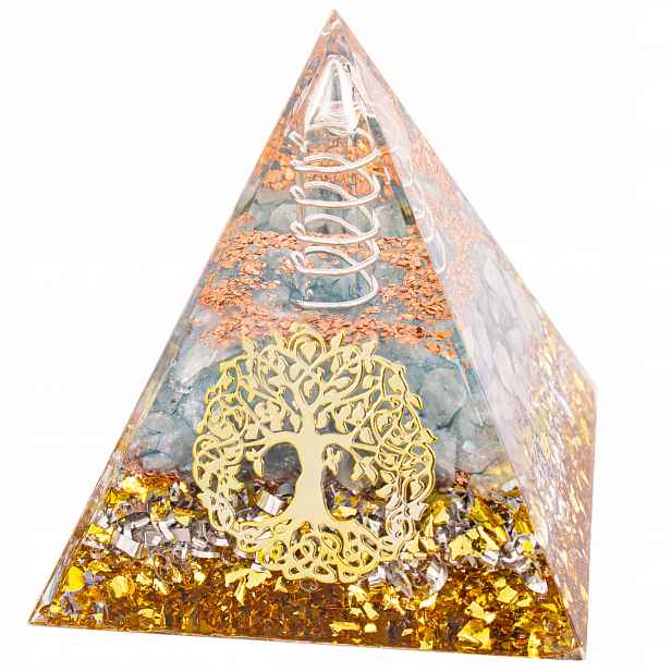 Pyramida Orgonit Akvamarín Topaz Bílá Měď Pohoda Čakry 6 cm