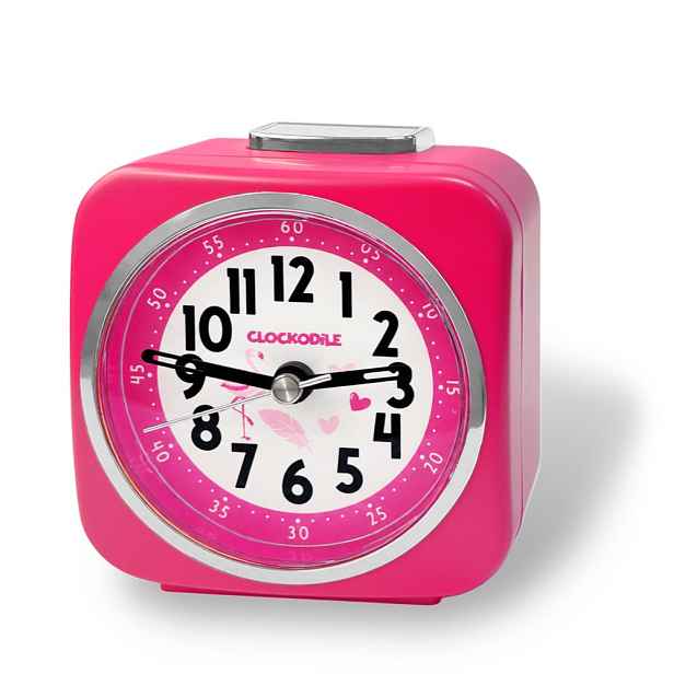 CLOCKODILE Růžový dětský budík PLAMEŇÁK SE SRDÍČKY