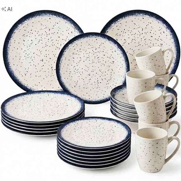 Jídelní Servis Porcelánový Komplet 24 Ks Pro 6 Osob, Kropenaté Talíře