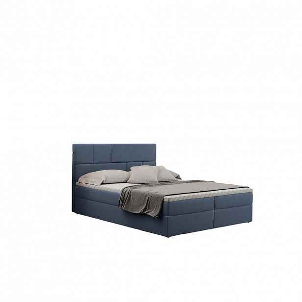 Kaiser Möbel KONTINENTÁLNÍ POSTEL s úložným prostorem a matrací BALI tkanina Mat Velvet Modrá 120x200 cm H2-Pocket