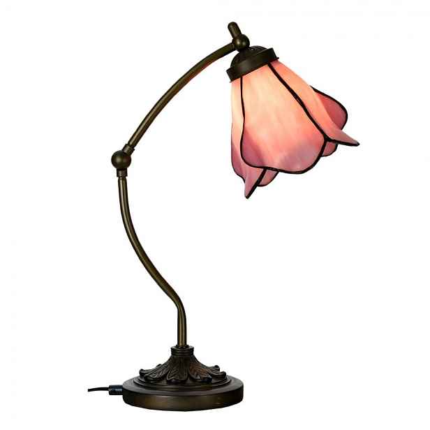 Stolní lampa Tiffany s růžovým stínidlem květ Bloom - 26*19*50 cm  Clayre & Eef