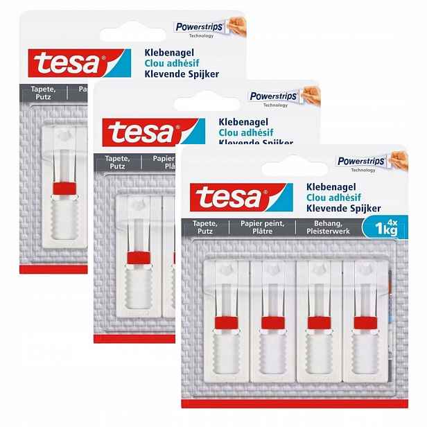 Tesa Hřebík věšák háček samolepicí na 1 kg obrazů tapeta 4ks x3