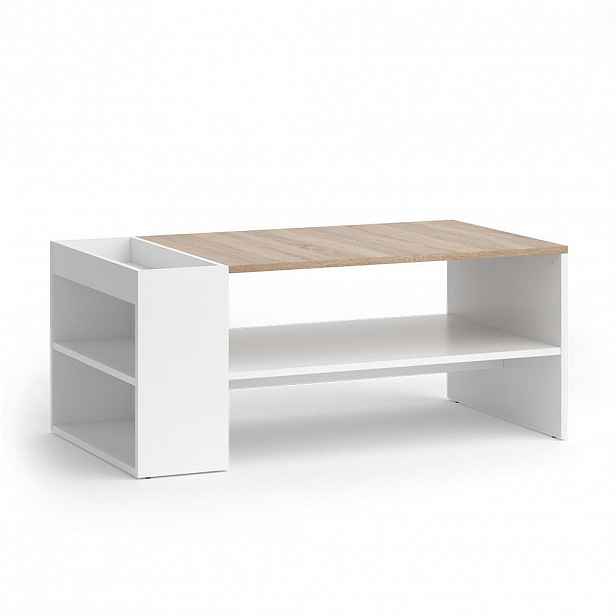 Vicco KONFERENČNÍ STŮL Wido Bílá/Sonoma 100 x 55 cm s policemi