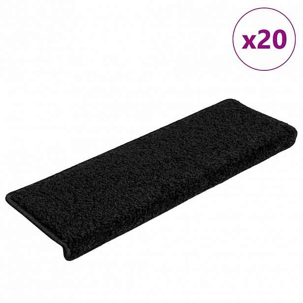 vidaXL Schodové rohože 20 ks 65 x 21 x 4 cm černé s obdélníkovým okrajem