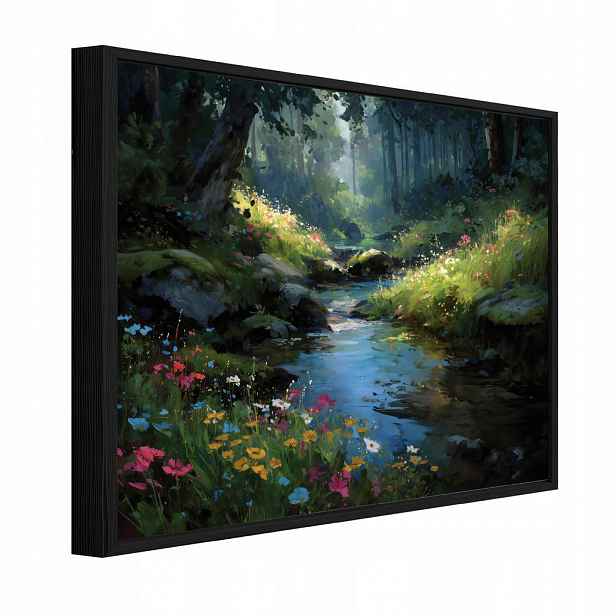 Wallarena ZARÁMOVANÉ obrazy lesa a řeky zelené 60x40 cm