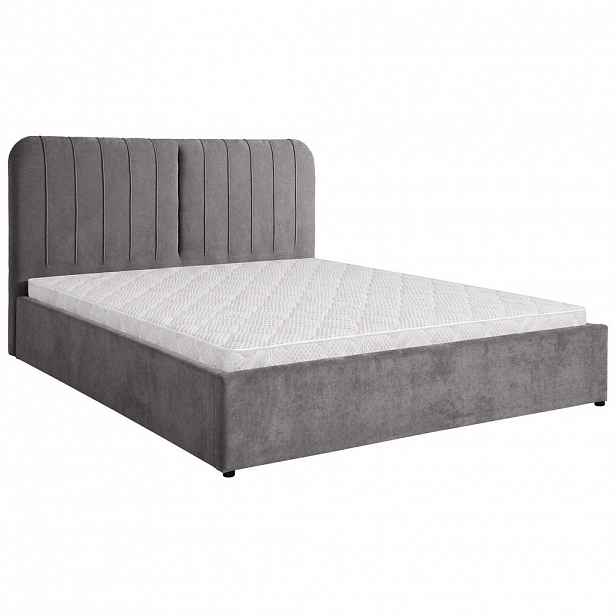 Beautysofa ČALOUNĚNÁ POSTEL Livre s pěnovou matrací 10 cm, s úložným prostorem, 160x200 cm, žinylková látka, tmavě šedá
