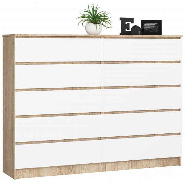 Komoda K160 10SZ Clp Dub Sonoma Bílá Akd