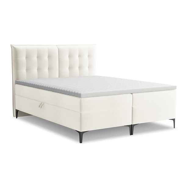 Krémová boxspring postel s úložným prostorem 160x200 cm Mikana – Makamii