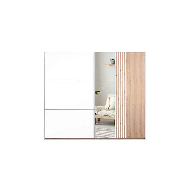 MASSENO ŠATNÍ SKŘÍŇ S POSUVNÝMI DVEŘMI ATROX, 250/215/65 cm 2dveřová se zrcadlem, bílá