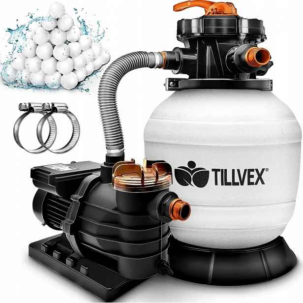 Tillvex systém pískových filtrů do bazénu 10 m³/h filtrační kuličky 800 g