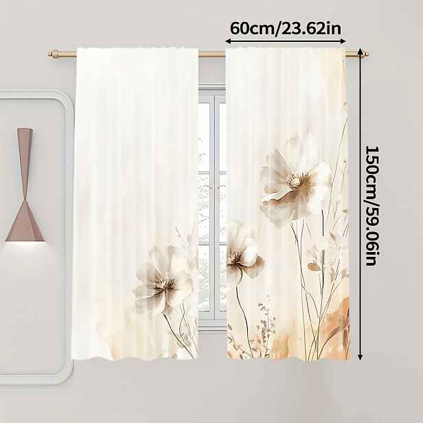 TEMU 2ks Elegantní Bílé Květinové Závěsy - Odolný Polyester s Jemným Květinovým Designem, Ideální pro Ložnici, Obývací Pokoj, Kuchyň, Dekorace