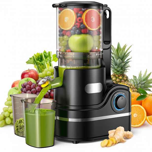 TEMU Slow Juicer s chladným lisováním, odšťavňovač ovoce a zeleniny - 15cm široký vývod pro odšťavňování celého ovoce, unikátní design bez filtru,