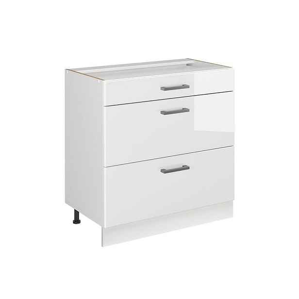Vicco SPODNÍ SKŘÍŇKA KUCHYŇSKÉ LINKY R-Line, Bílá vysoký lesk/Bílá, 80 cm se 3 zásuvkami bez pracovní desky