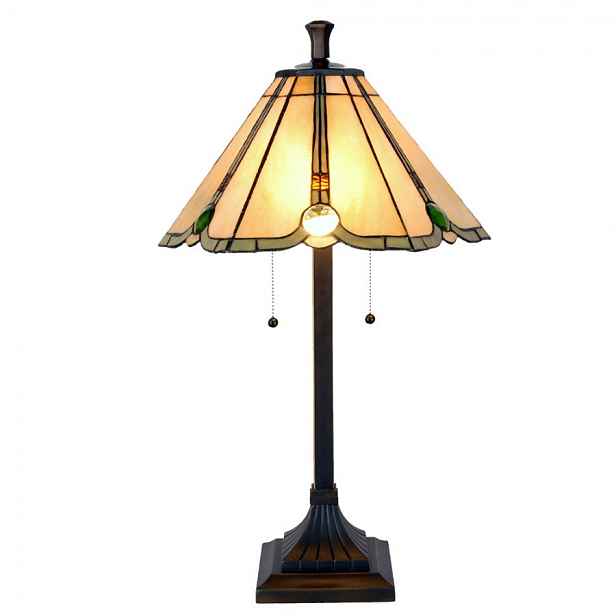 Béžovo-hnědá stolní lampa tiffany Jeannine - Ø 40*67 cm / E27/ 2*60W Clayre & Eef