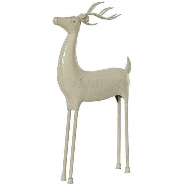 Vánoční kovová figurka Jelen bílo-zlatý, velký, 86 cm