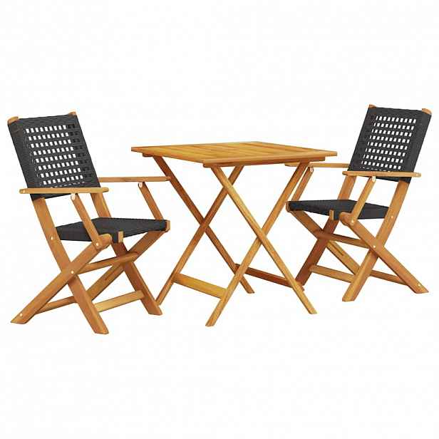 vidaXL 3dílný bistro set černý polyratan a masivní dřevo